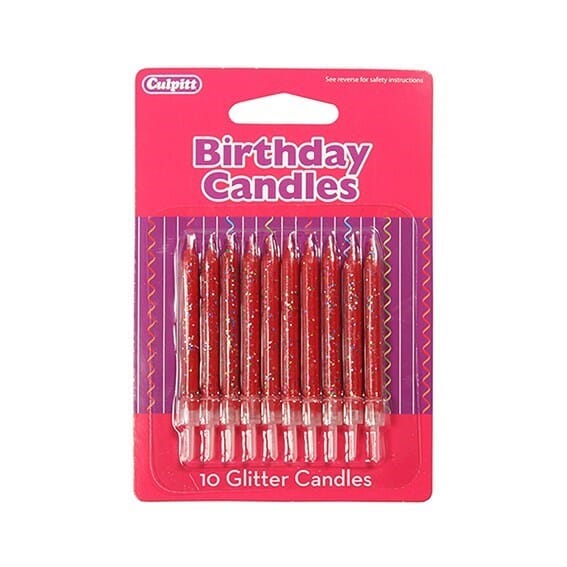 10 Glitter Candles w/ Holders - Range of Colours Candles Culpitt Red