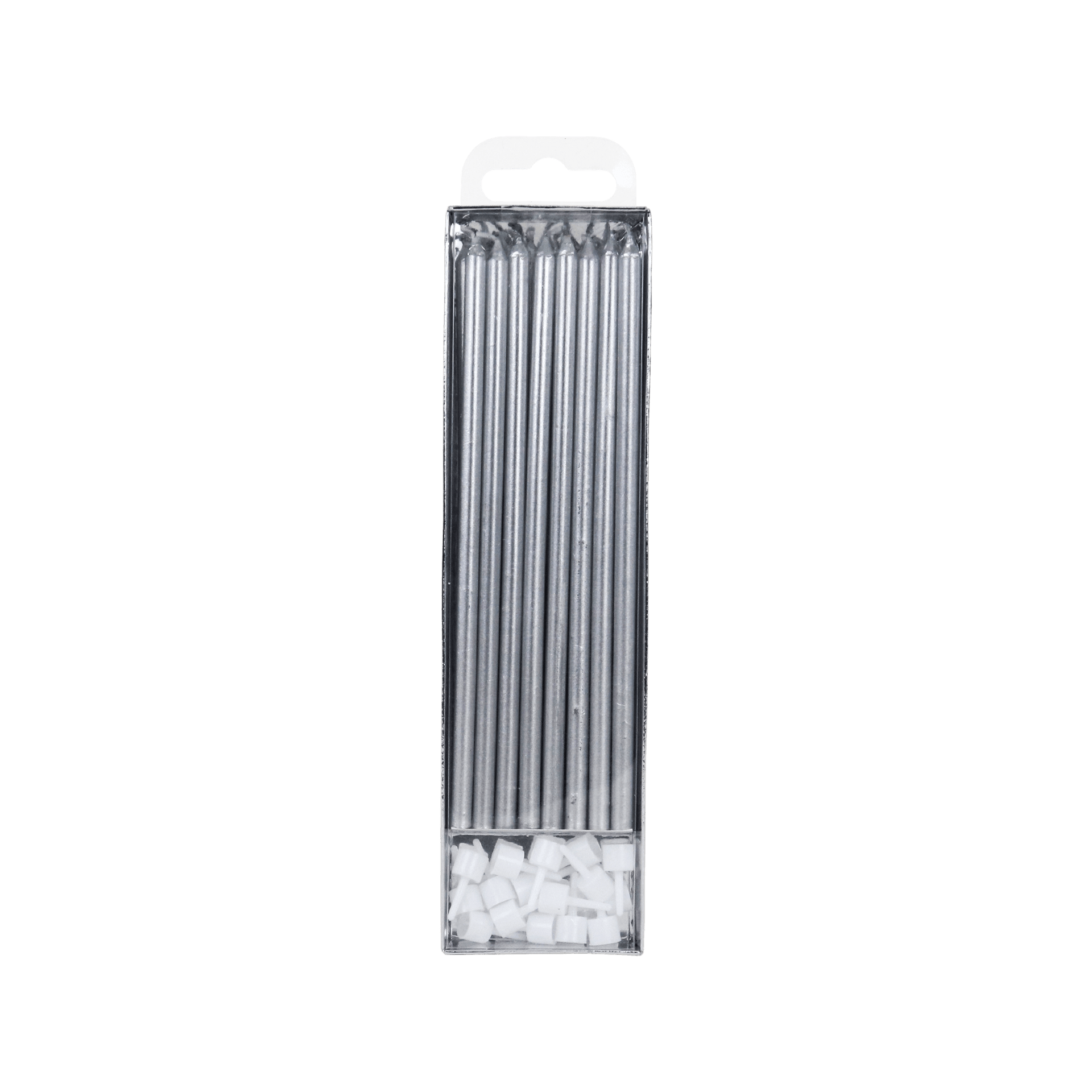 PME - Candles - Silver Extra Tall W/ Holders (7") - Pk/16 Birthday Candles PME