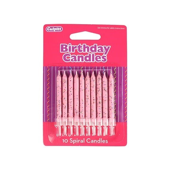 10 Glitter Candles w/ Holders - Range of Colours Candles Culpitt Pink 