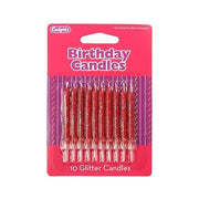 10 Glitter Candles w/ Holders - Range of Colours Candles Culpitt Red 