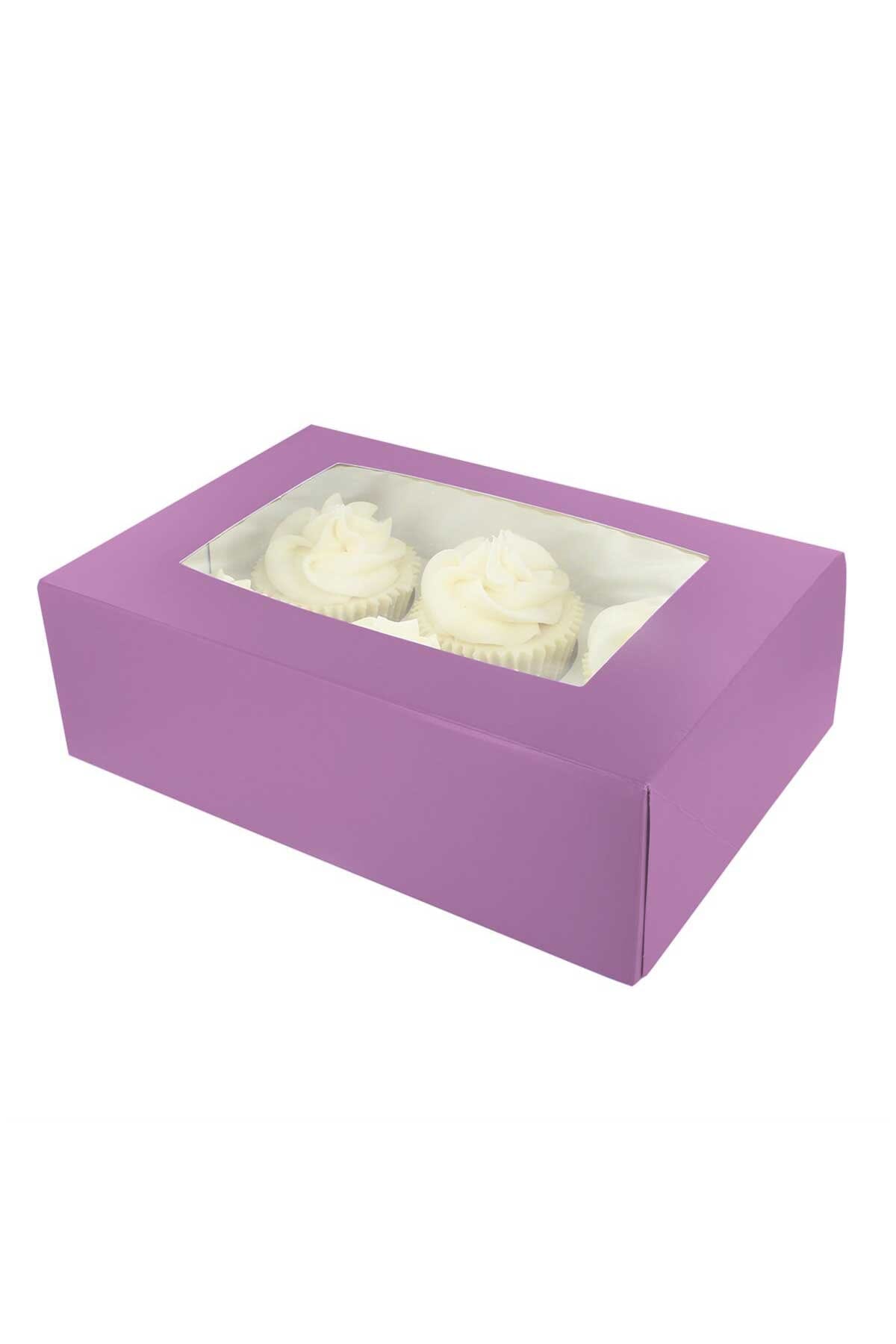 6 Hole Cupcake Box - Deep Purple Cake Box Sprinkly 