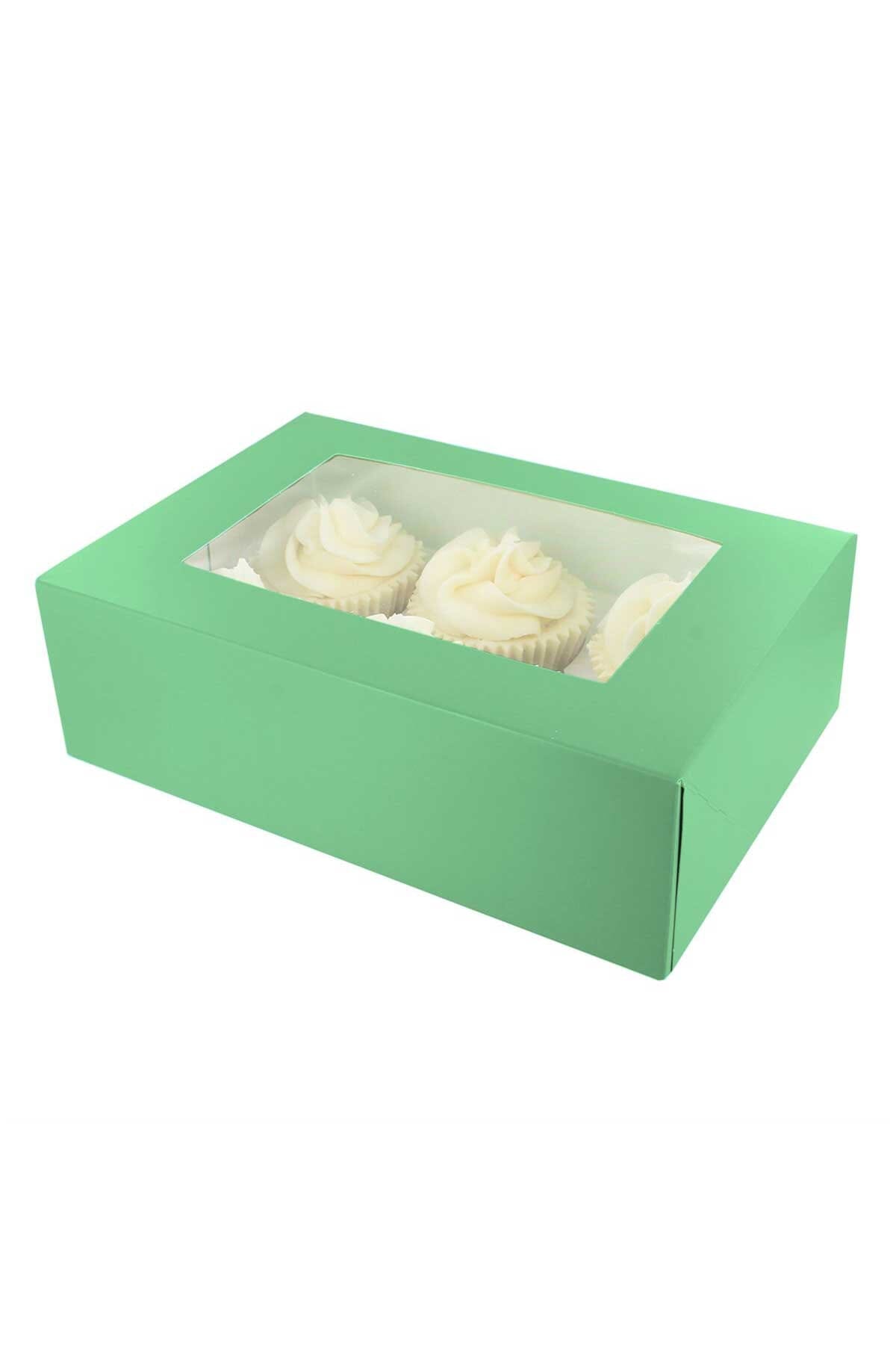 6 Hole Cupcake Box - Mint Green Cake Box Sprinkly