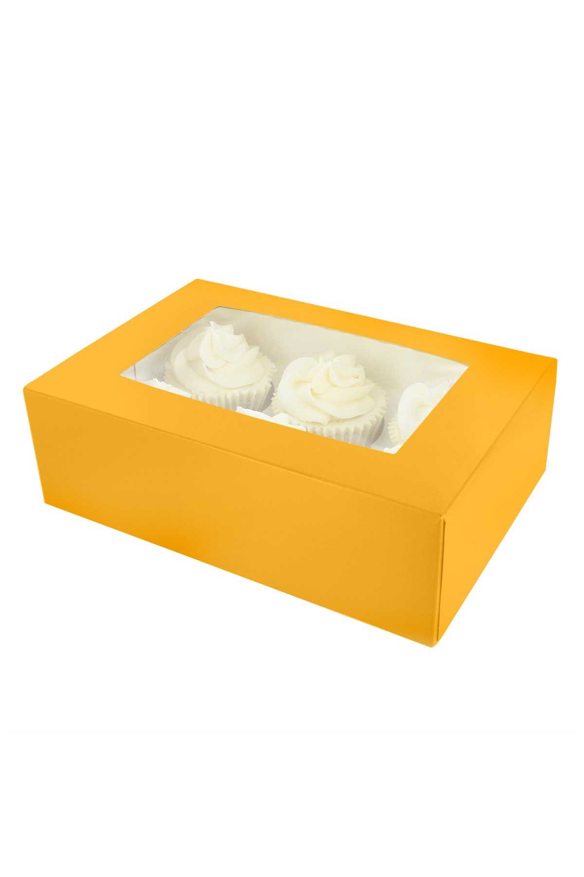 6 Hole Cupcake Box - Sunflower Yellow Cake Box Sprinkly 