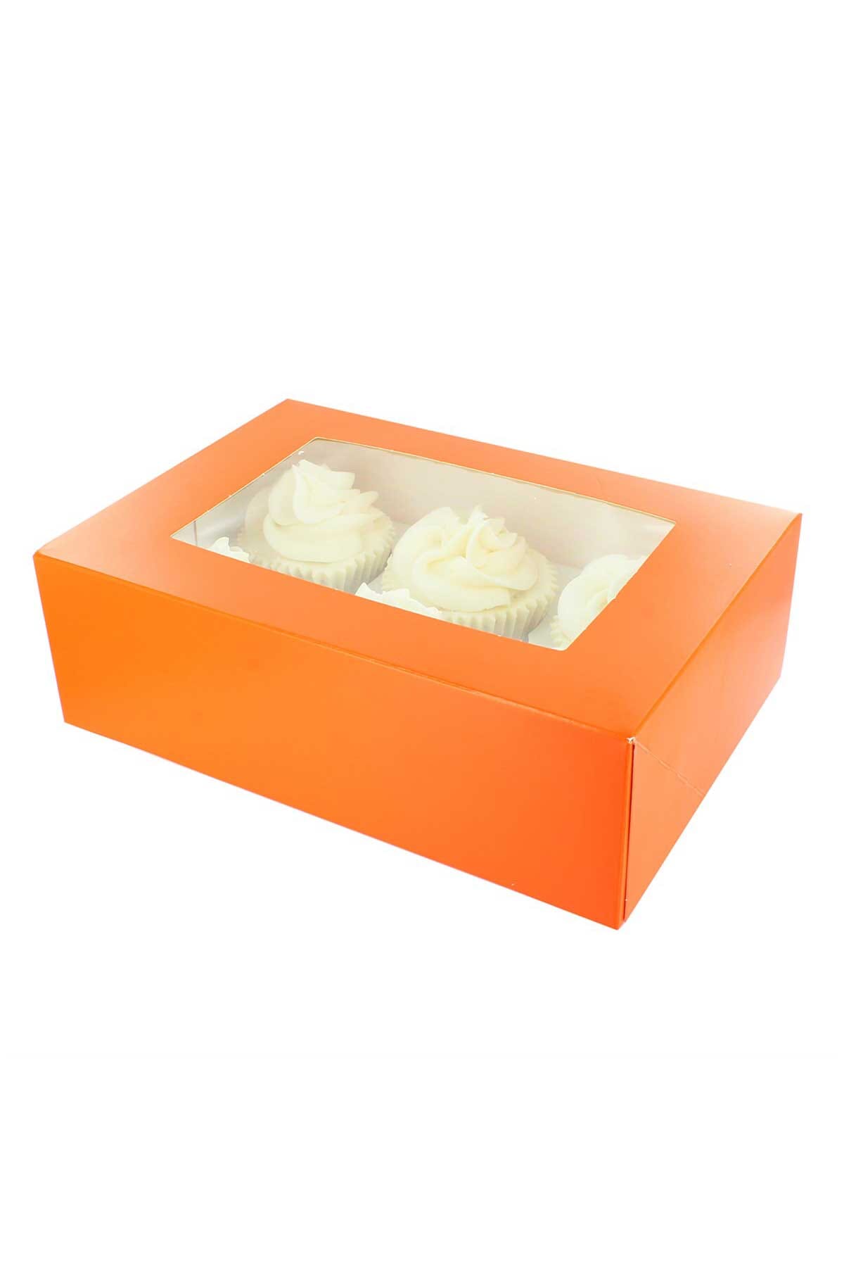 6 Hole Cupcake Box - Tangerine Orange Cake Box Sprinkly 