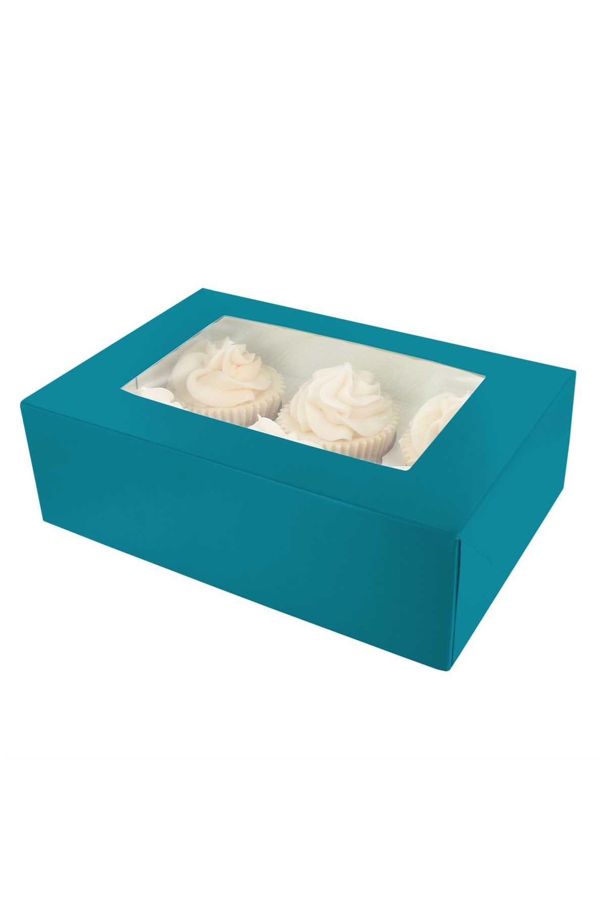 6 Hole Cupcake Box - Teal Blue Cake Box Sprinkly 