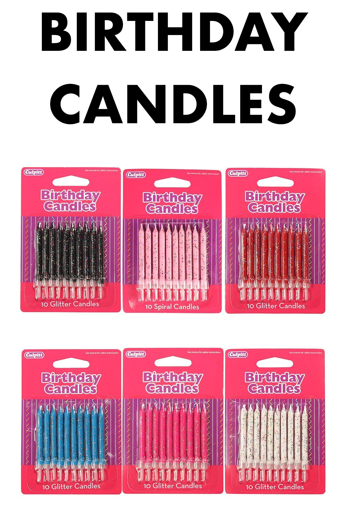 10 Glitter Candles w/ Holders - Range of Colours Candles Culpitt