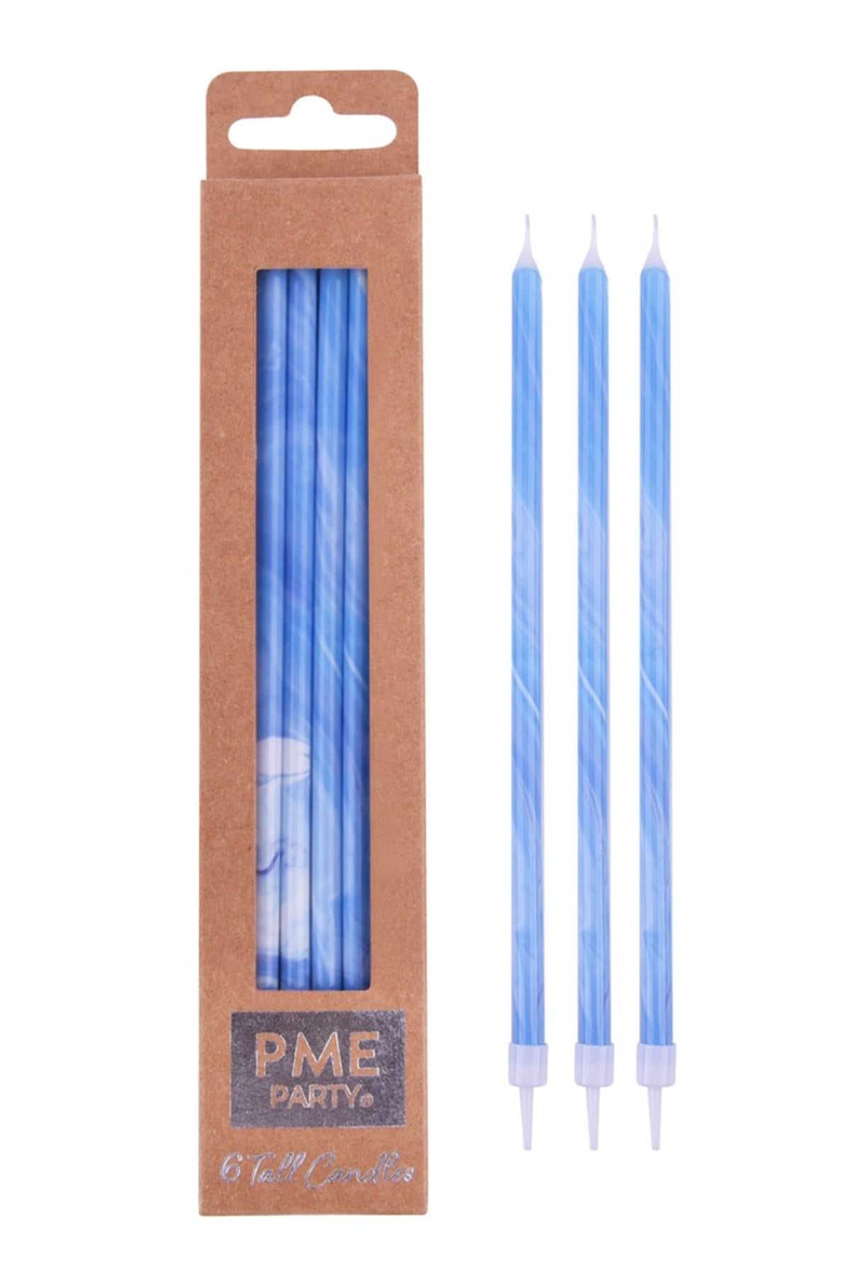 Candles - Blue Marble Extra Tall W/ Holders (7") - Pk/6 Birthday Candles PME 