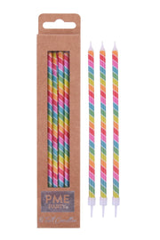 Candles - Rainbow Stripes Extra Tall W/ Holders (7") - Pk/6 Birthday Candles PME 