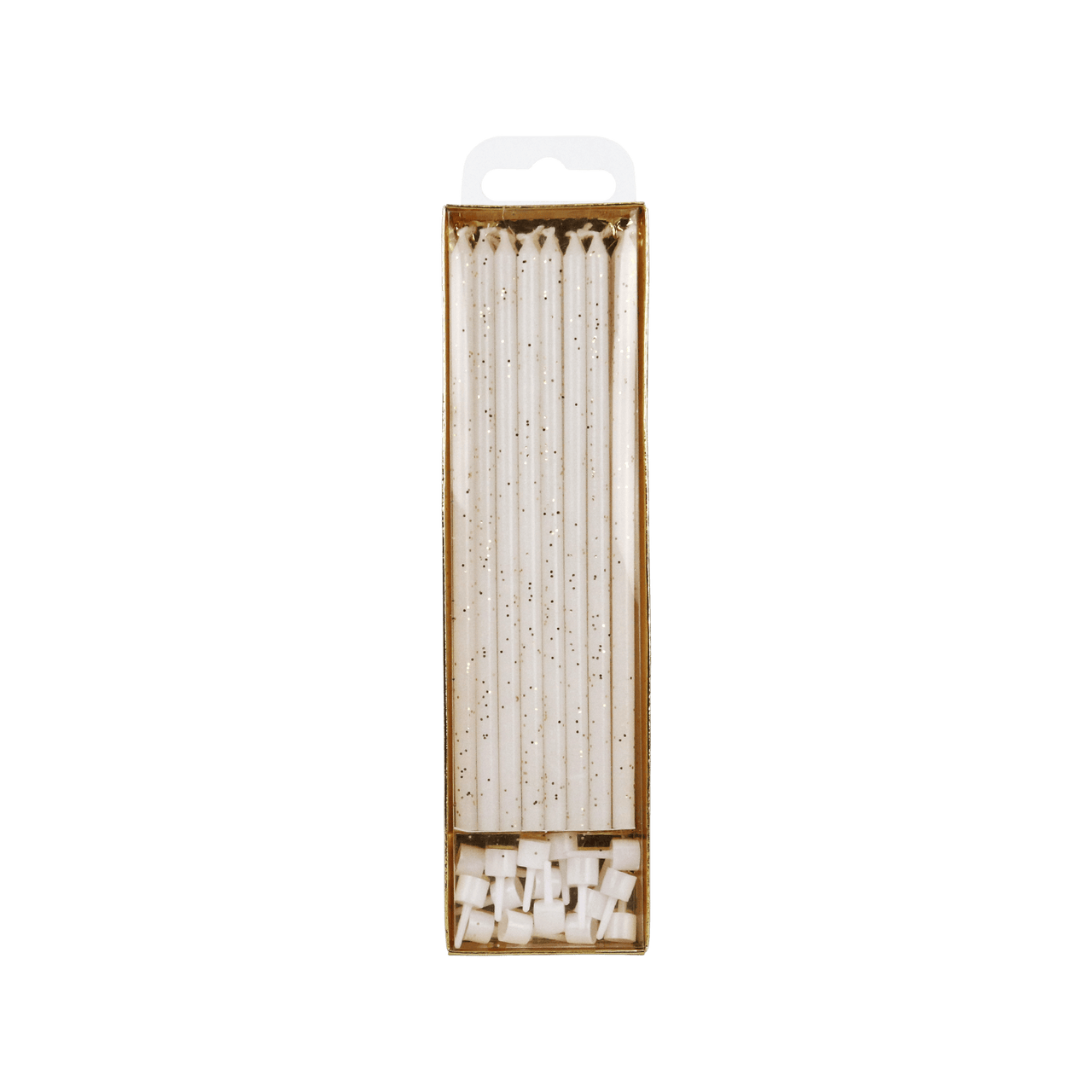 PME - Candles - White (Gold Glitter) Extra Tall W/ Holders (7") - Pk/16 Birthday Candles PME